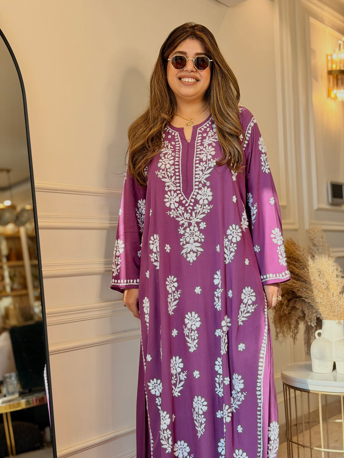 Hand Embroidered 3D Chikankari Kurta set | Premium Modal | Mauve