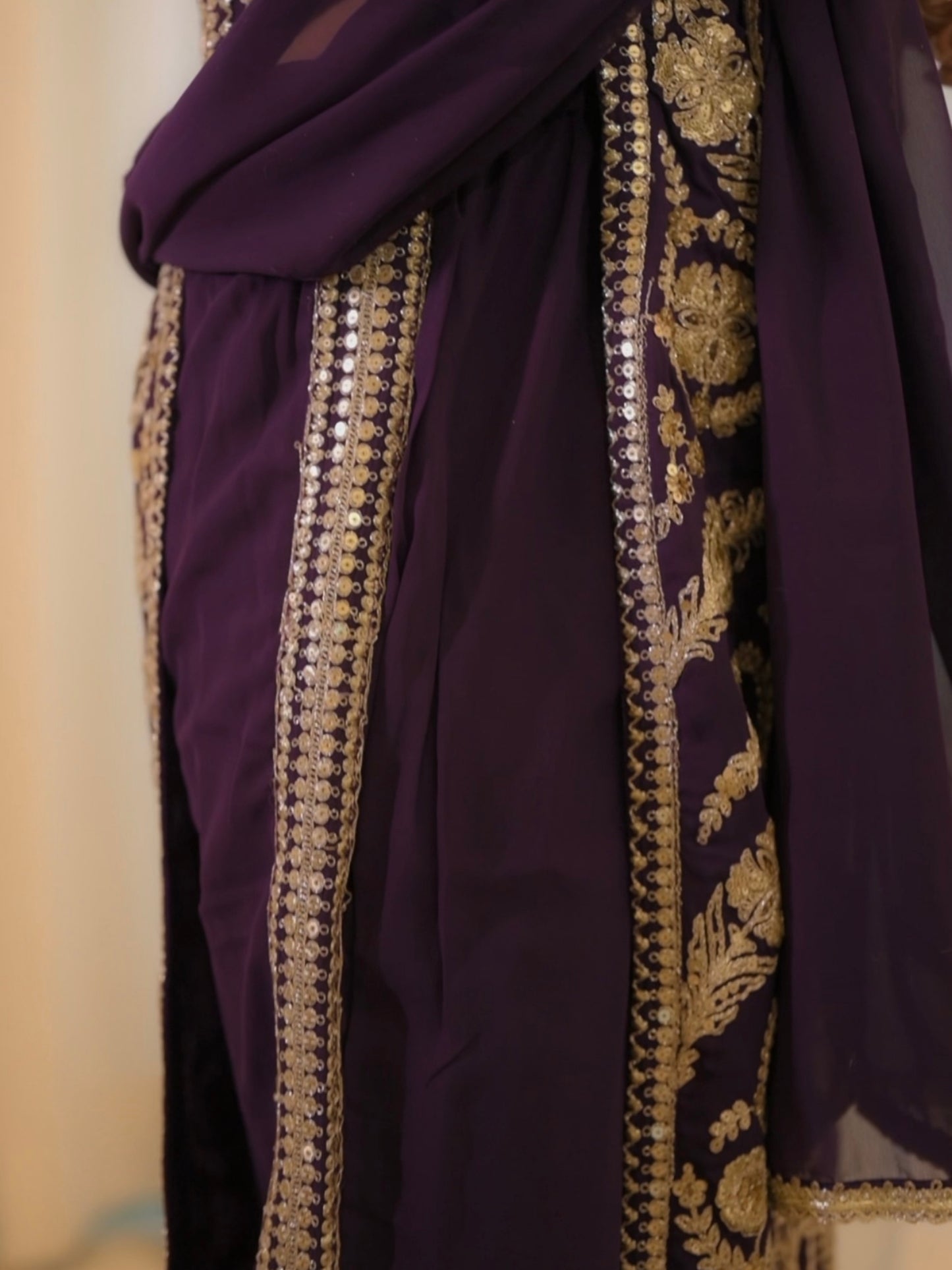 Royal Purple Hand-Embroidered Straight Co Ord Set– Festive & Wedding