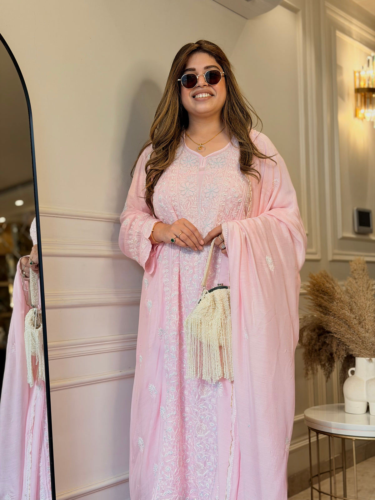Luxe Hand Embroidered Chikankari Kurta & Duppta | Premium Soft Muslin | Pink