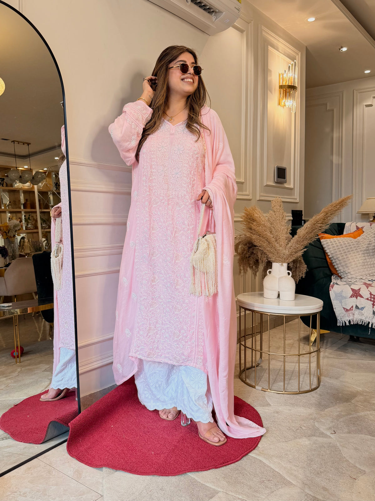Luxe Hand Embroidered Chikankari Kurta & Duppta | Premium Soft Muslin | Pink