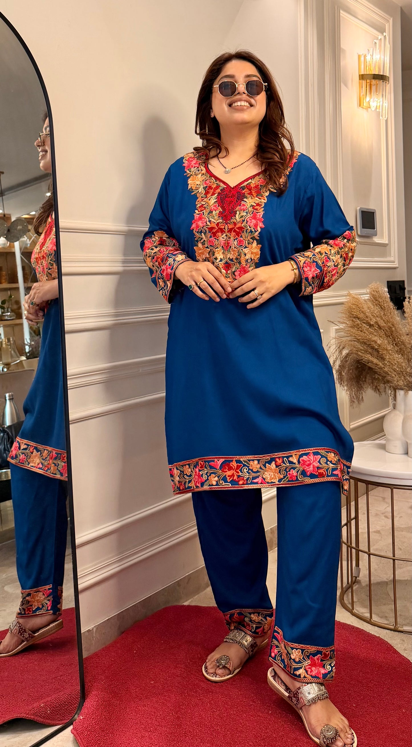 Cotton Kashmiri Emberoried Cordset-Blue colour