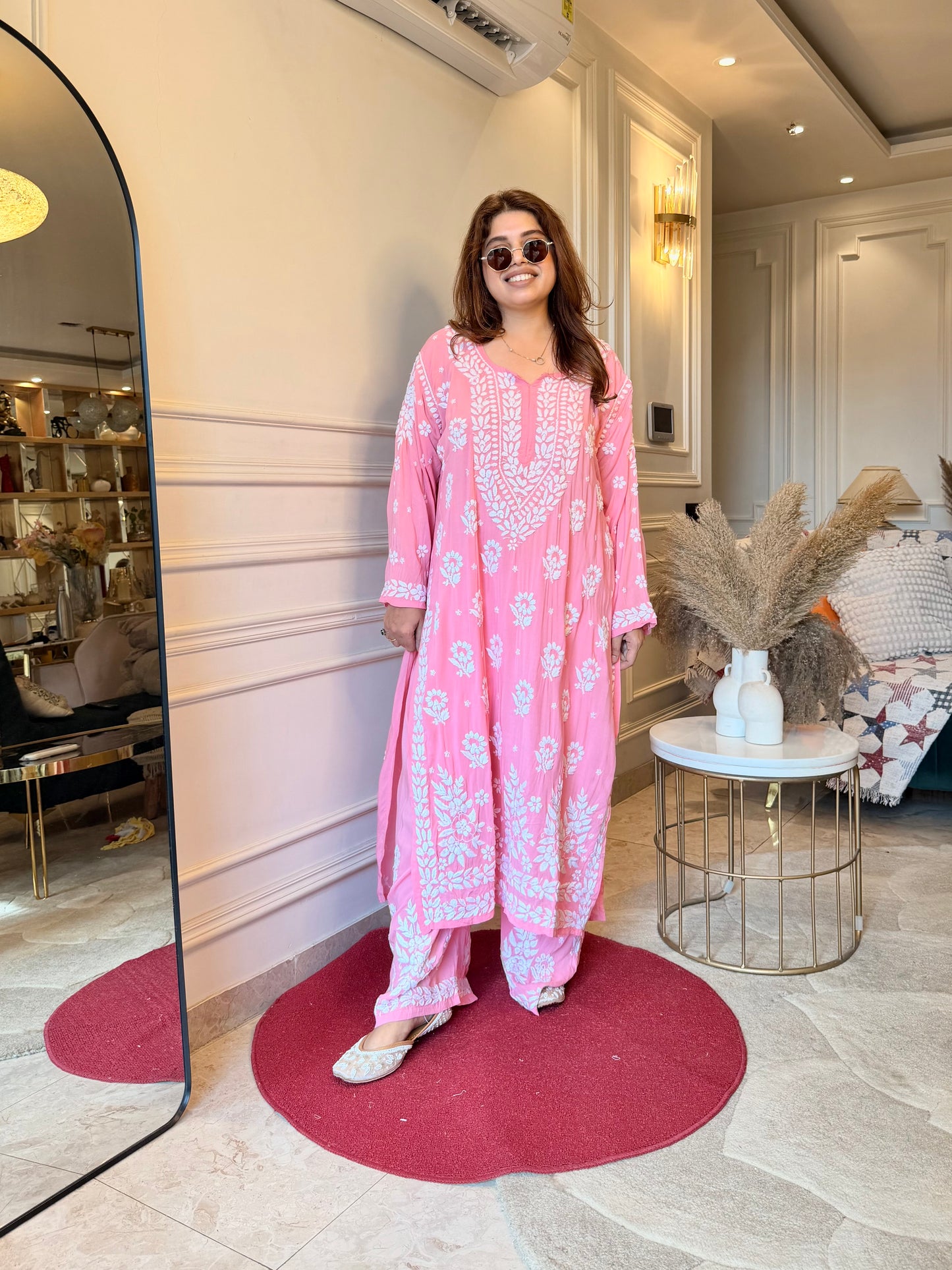 Chikankari Kurta set | Premium Modal  | Pink| Plus Size