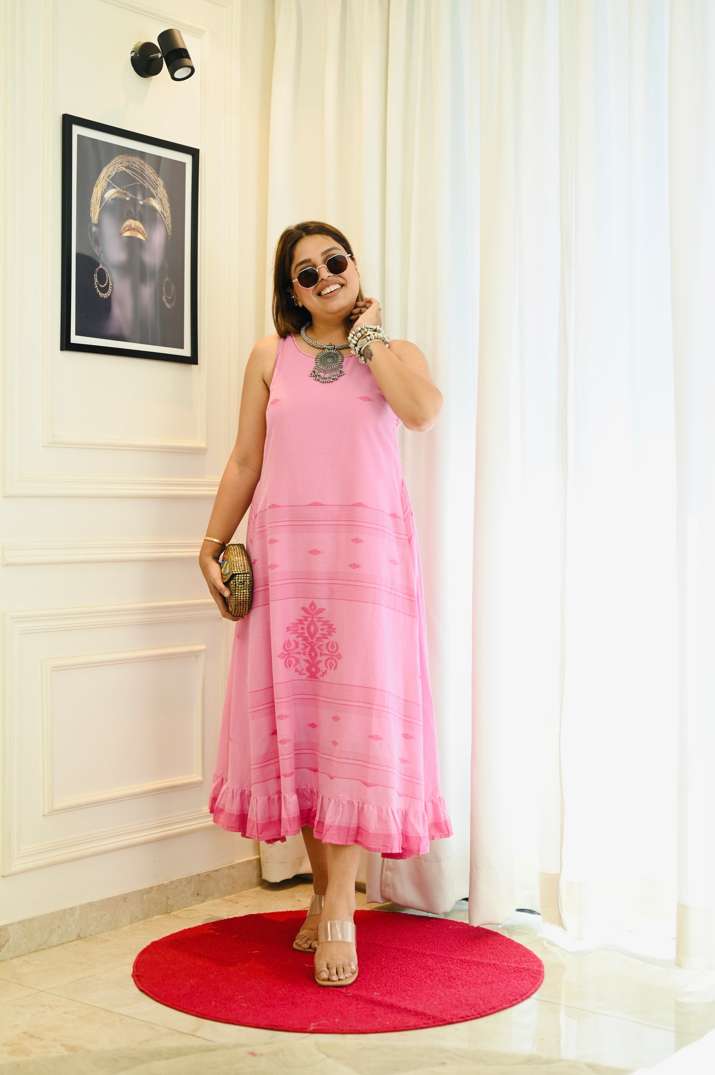 Pink Blossom Sleeveless Flared Dress