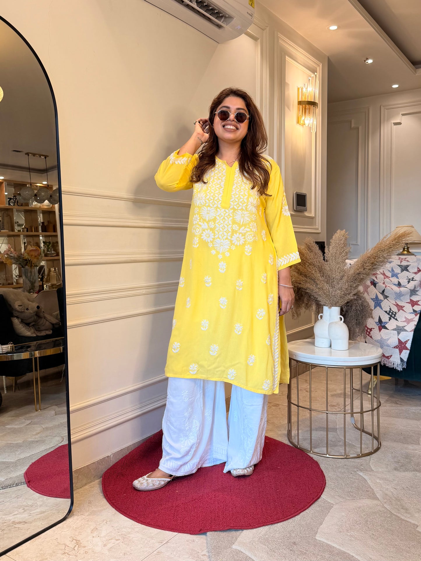 Hand Embroidered Chikankari Kurta | Modal |Yellow