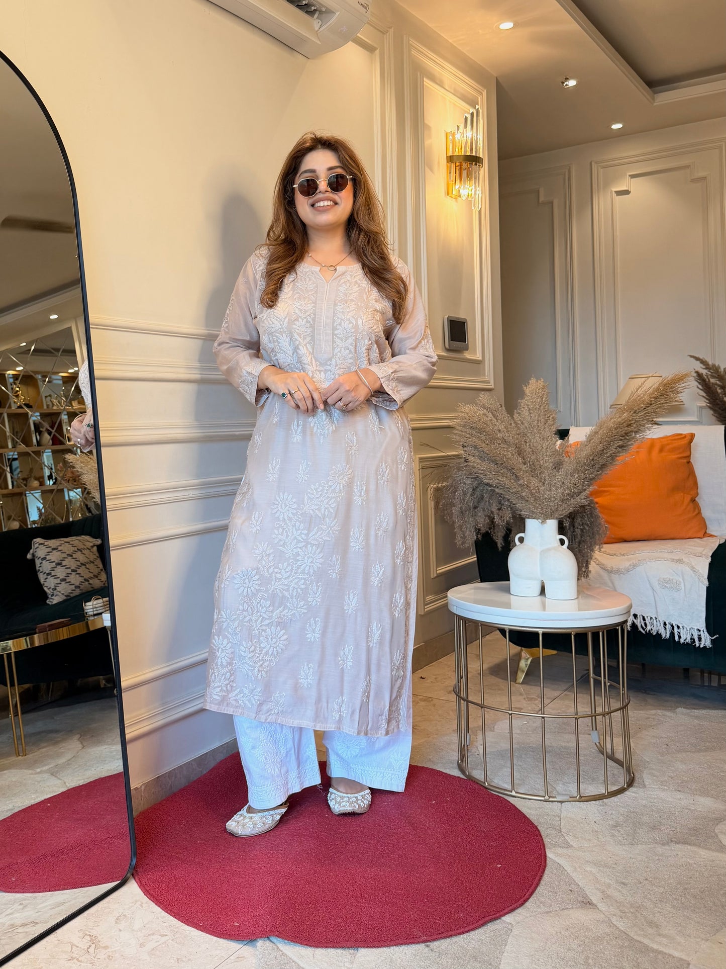 Chikankari Kurta set | Mul Chanderi | Ivory Beige
