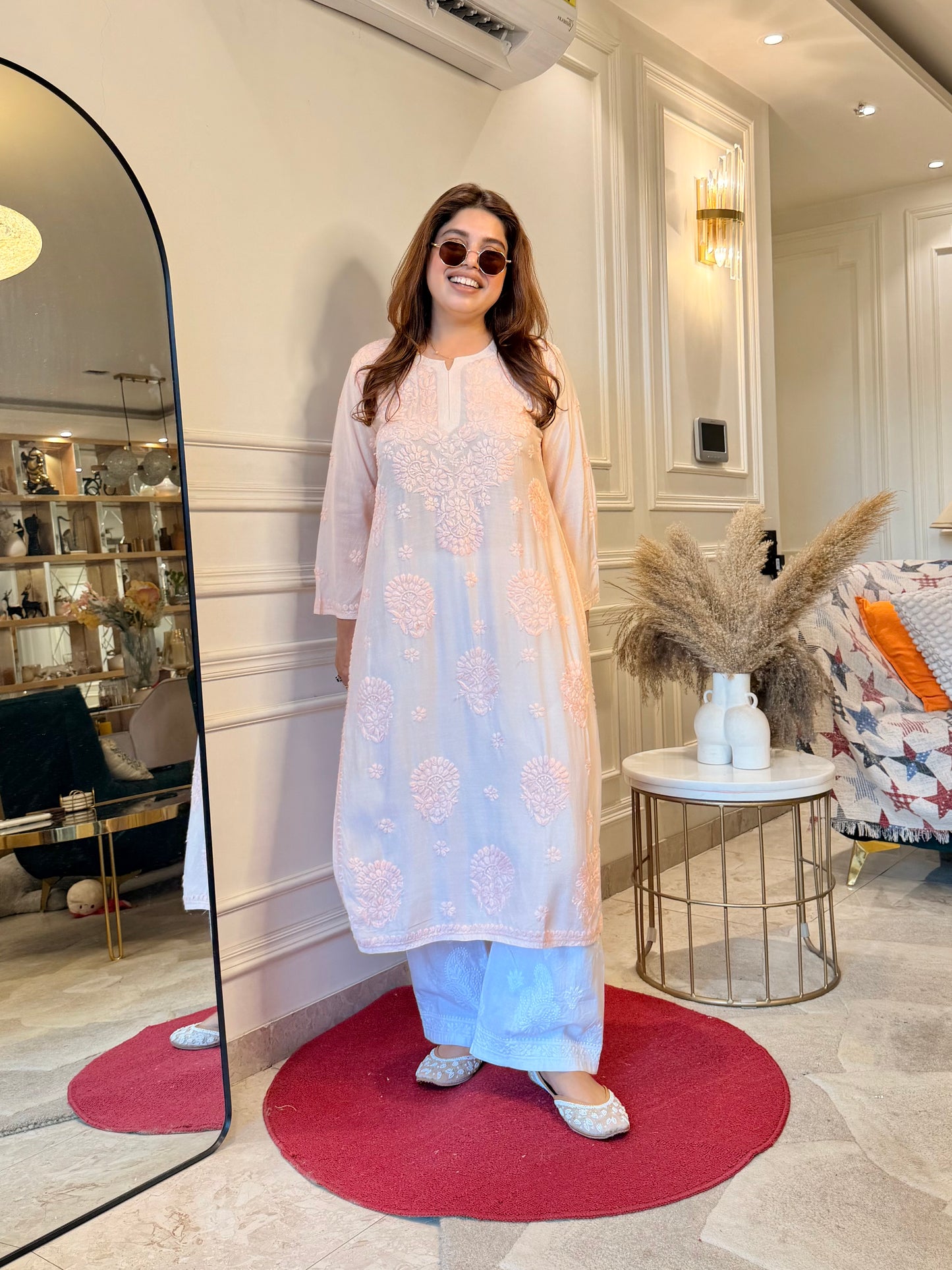 Chikankari Kurta set | Muslin | Peach