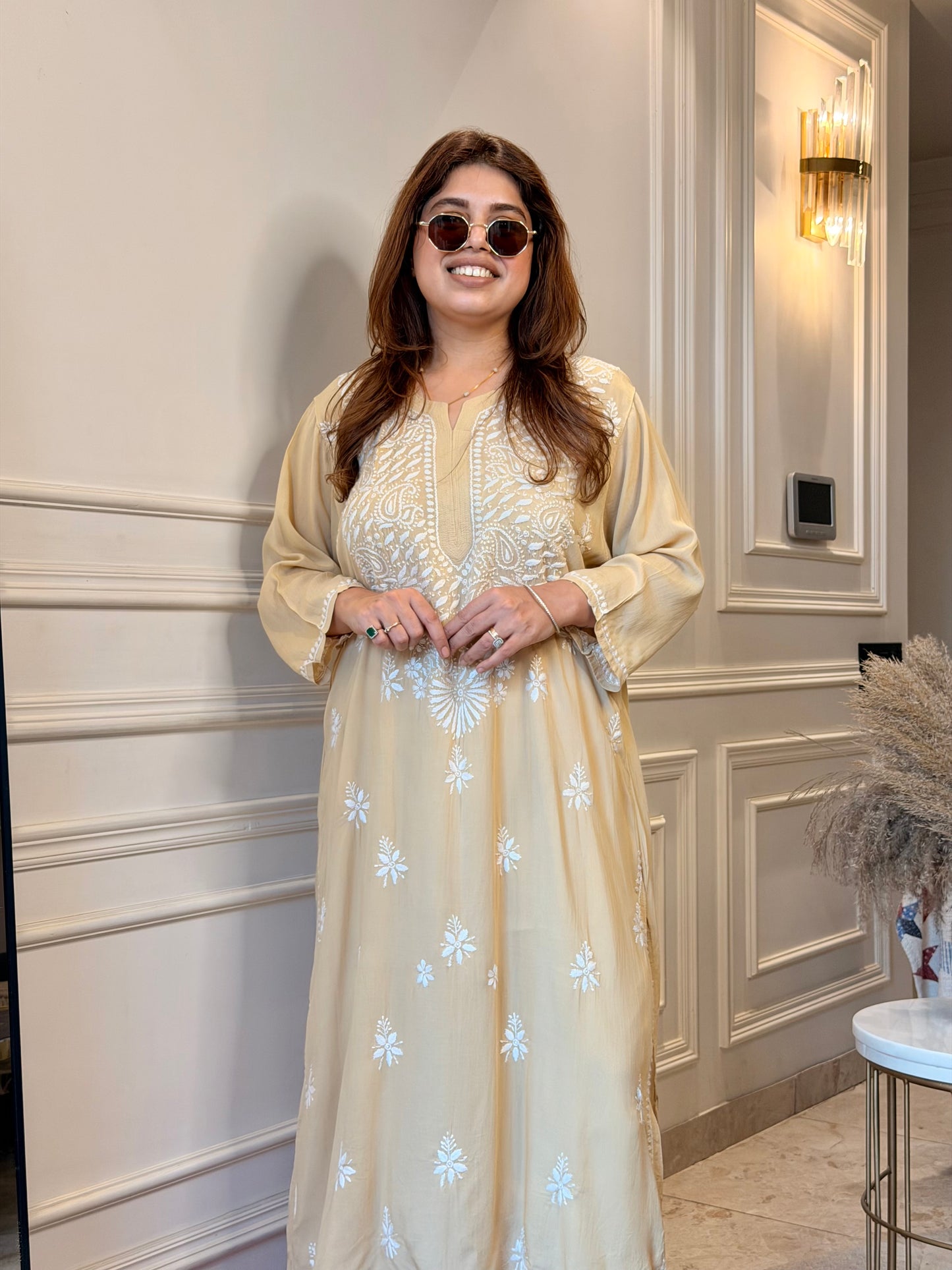 Hand Embroidered Chikankari Kurta | Modal | Sand Beige