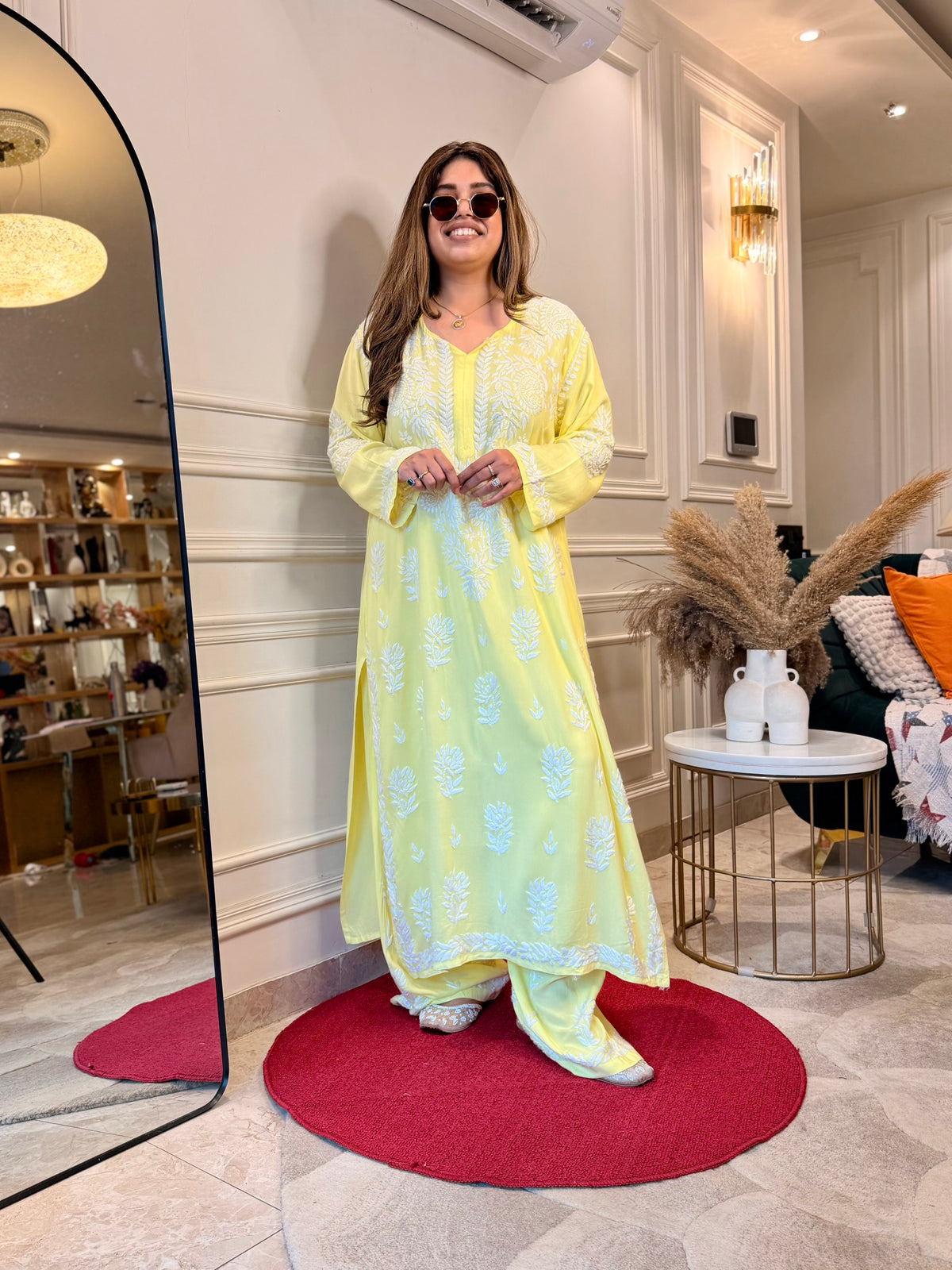 3d Hand Embroidered Chikankari Kurta set | Premium Modal | Lemon Yellow