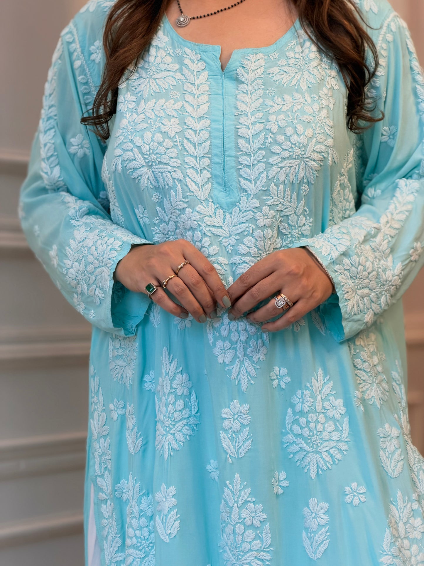 Hand Embroidered 3DChikankari Kurta  | Modal | Light Frozi