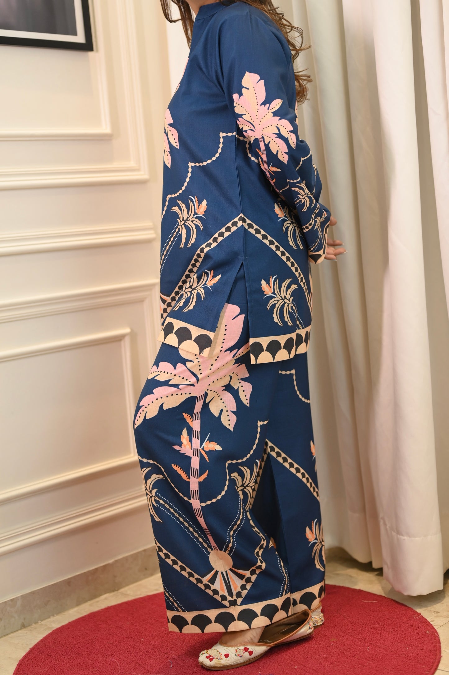 Navy Tropica Printed Cord-set | Sizes M to 6XL