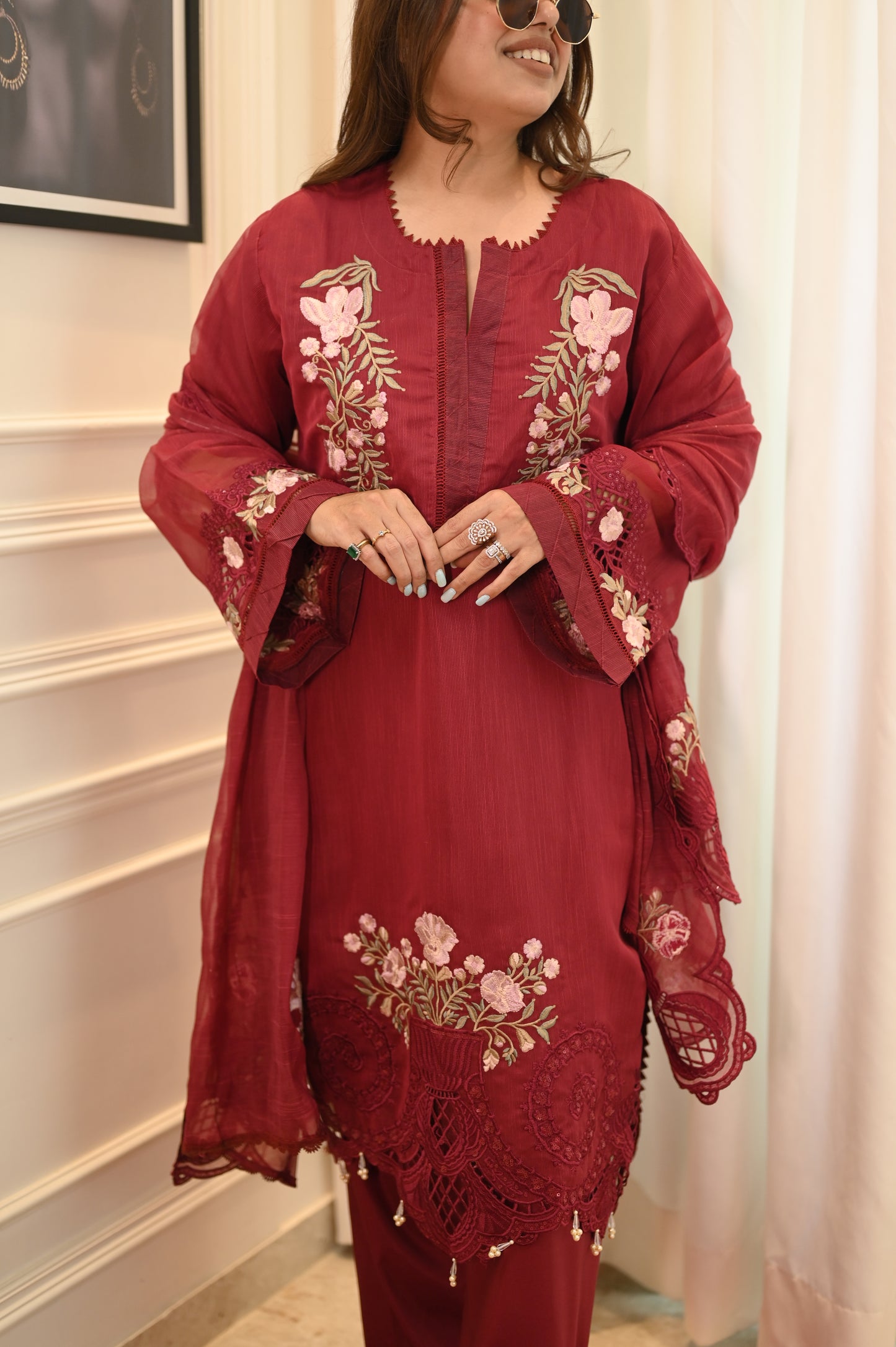 Exclusive Rosy Maroon Embroidered  Lawn Suit Collection | Sizes M to 2XL