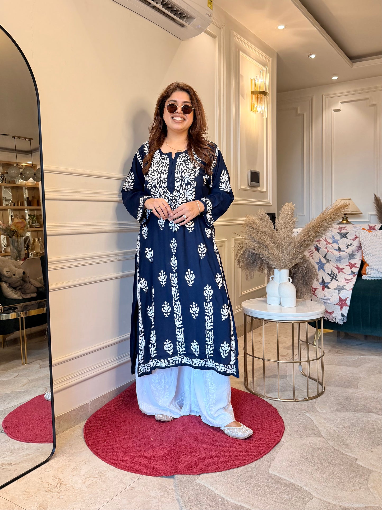 Hand Embroidered Chikankari Kurta | Modal | Midnight Navy