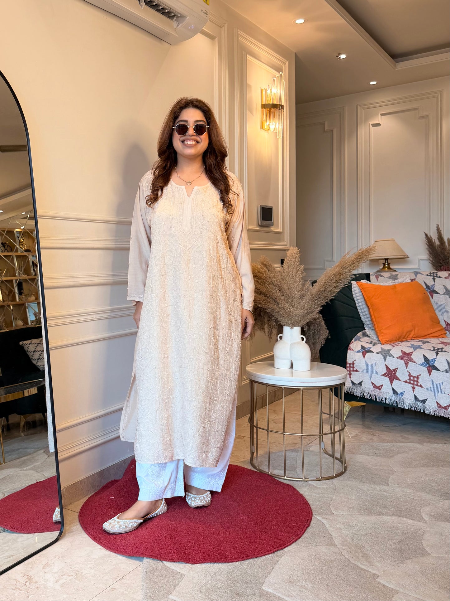 Hand Embroidered Chikankari Kurta  | Premium Muslin | Ivory