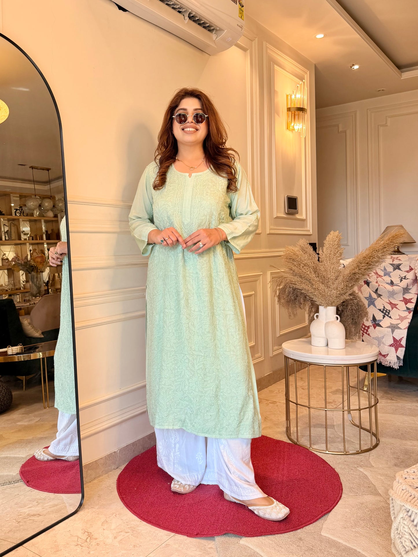Hand Embroidered Chikankari Kurta  | Premium Muslin | Pistachio Green