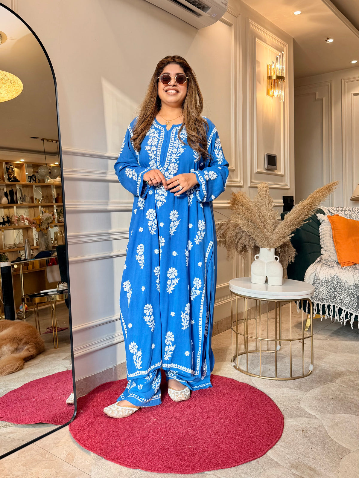 Hand Embroidered 3D Chikankari Kurta set | Premium Modal | Blue