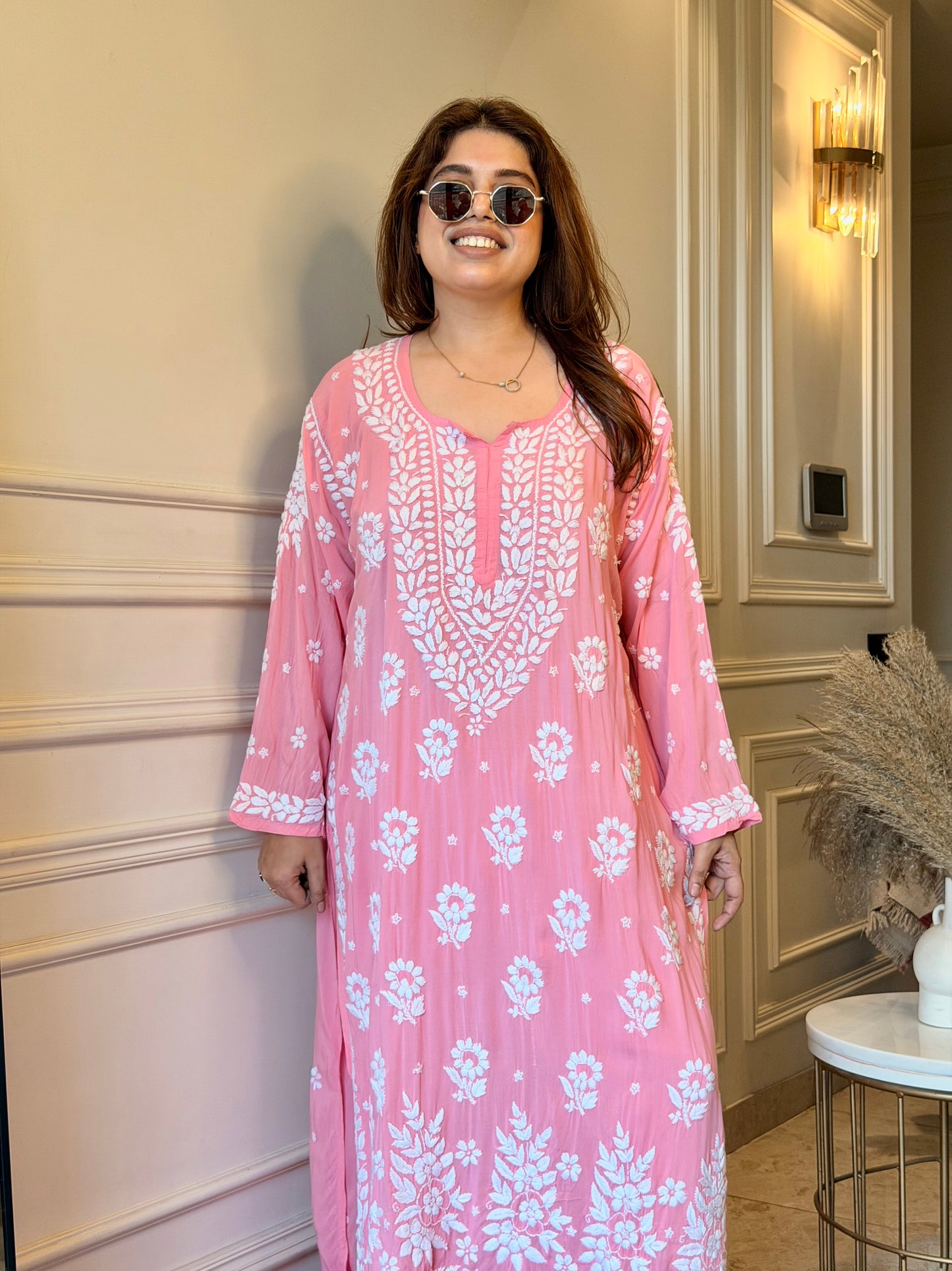 Chikankari Kurta set | Premium Modal  | Pink| Plus Size