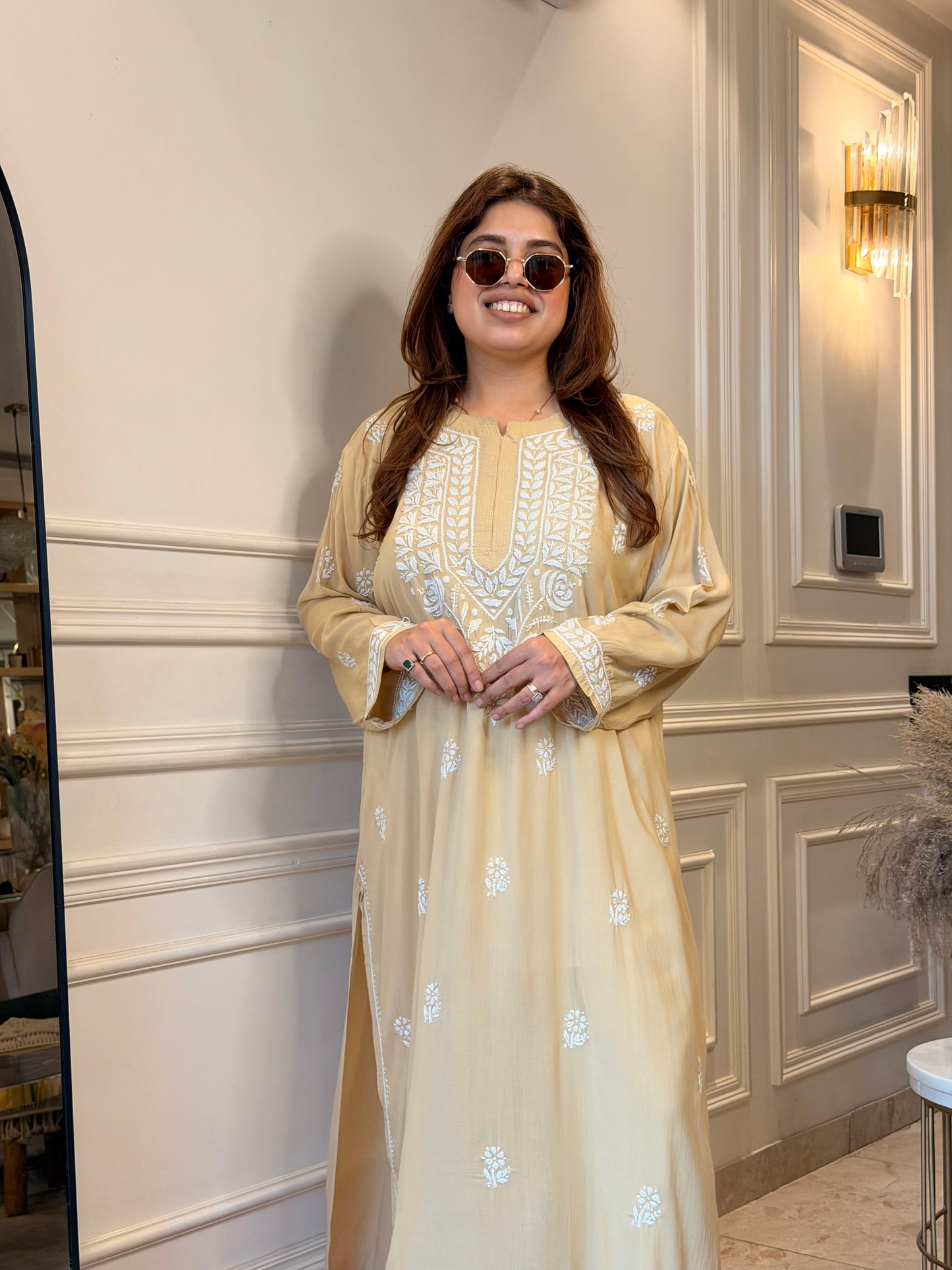 Hand Embroidered Chikankari Kurta | Modal | Sand Beige