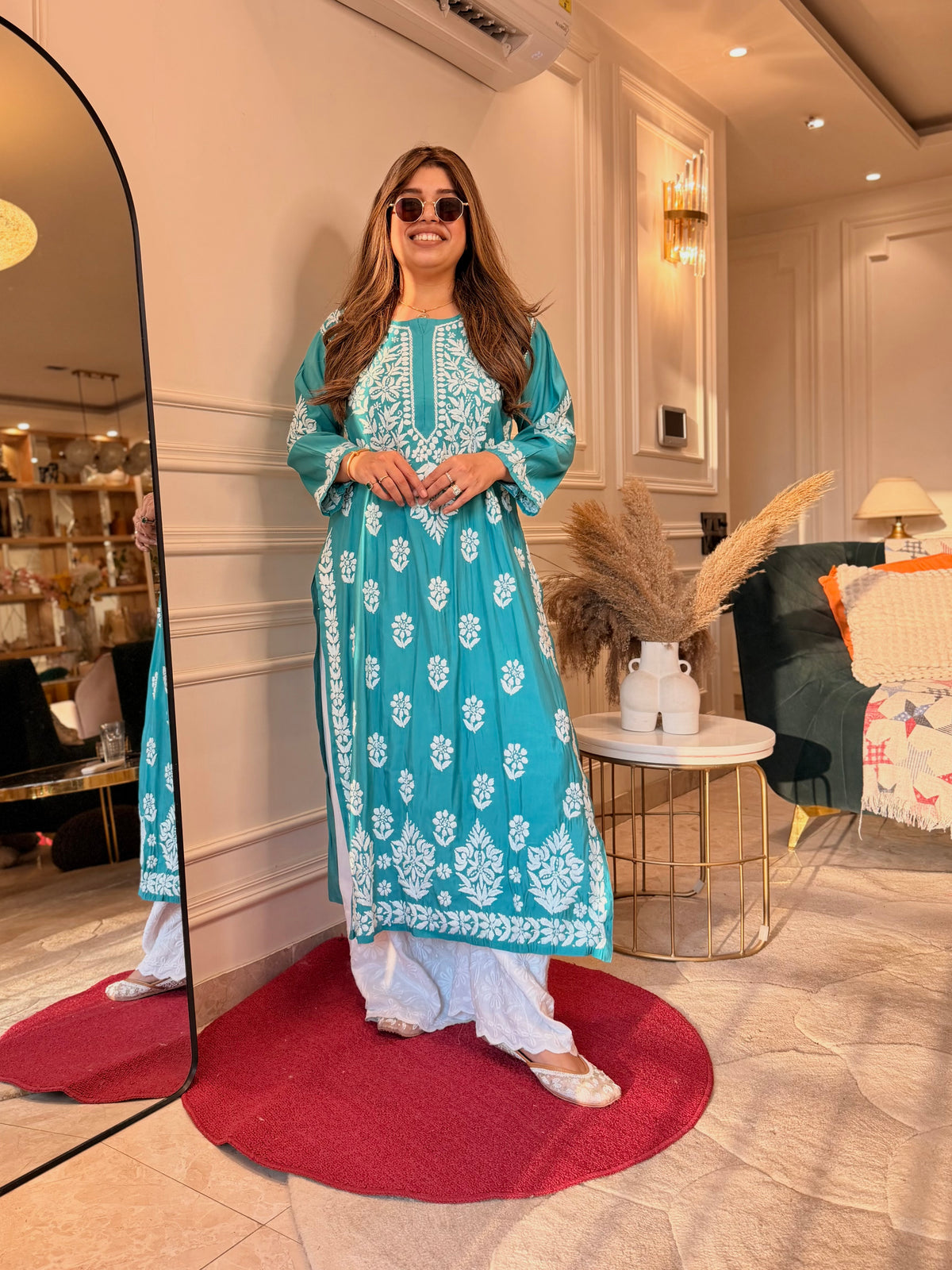Hand Embroidered 3D Chikankari Kurta | Mul Chanderi | Frozi