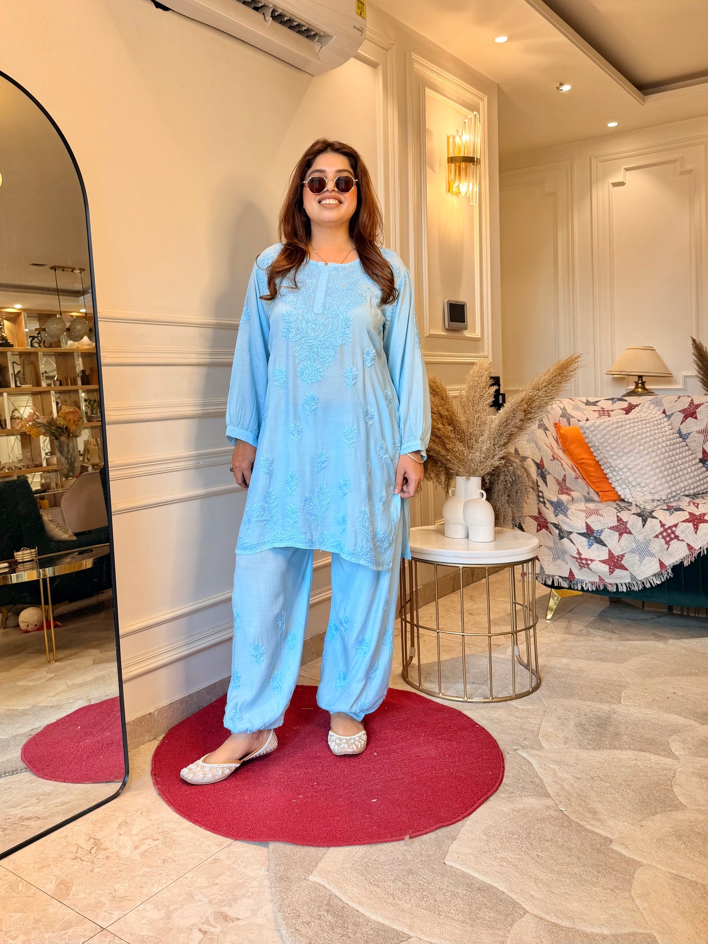 Hand Embroidered Chikankari Cordset | Muslin | Powder Blue