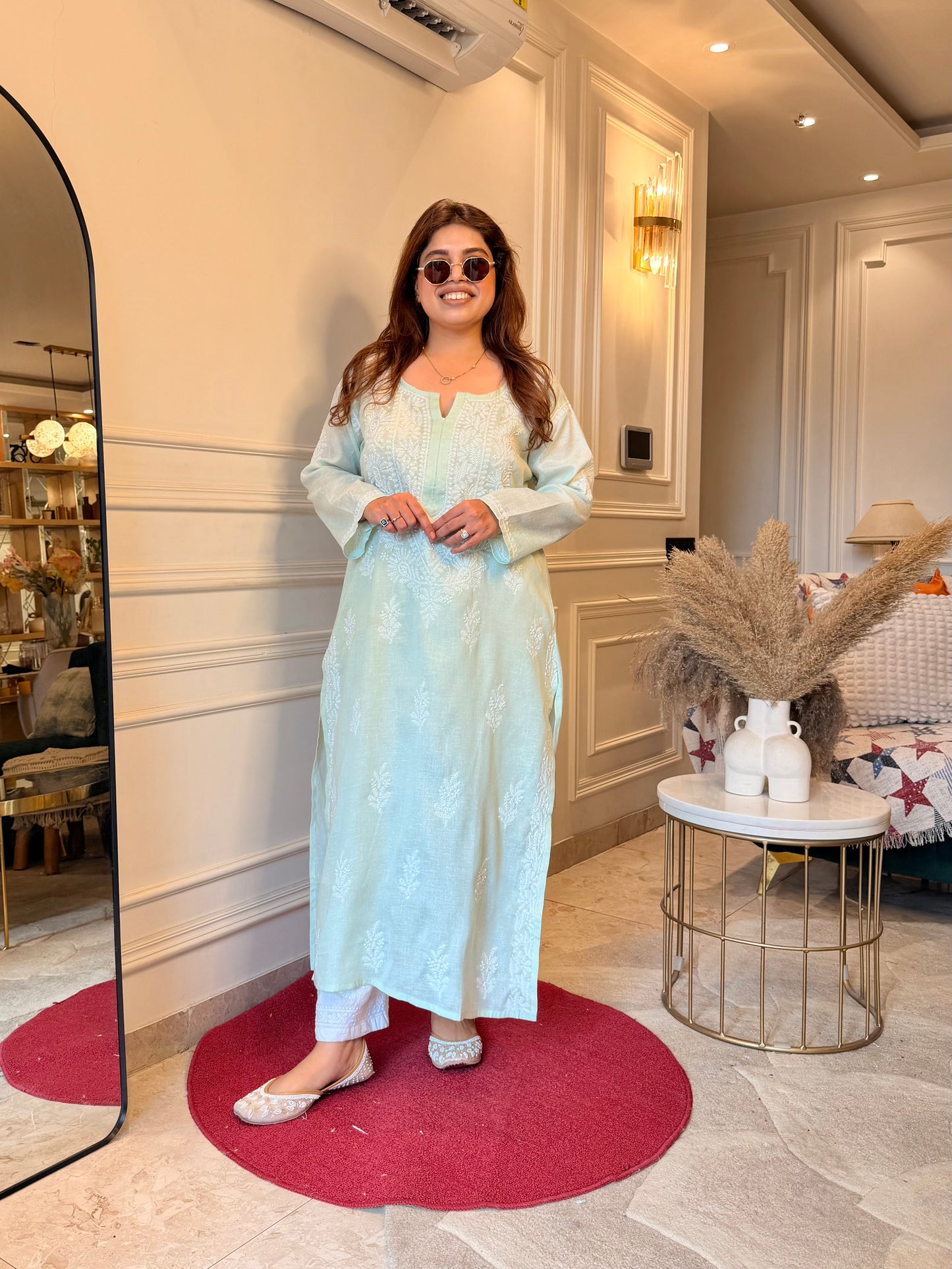 Hand Embroidered Chikankari Kurta | Khadi Cotton | Pistachio