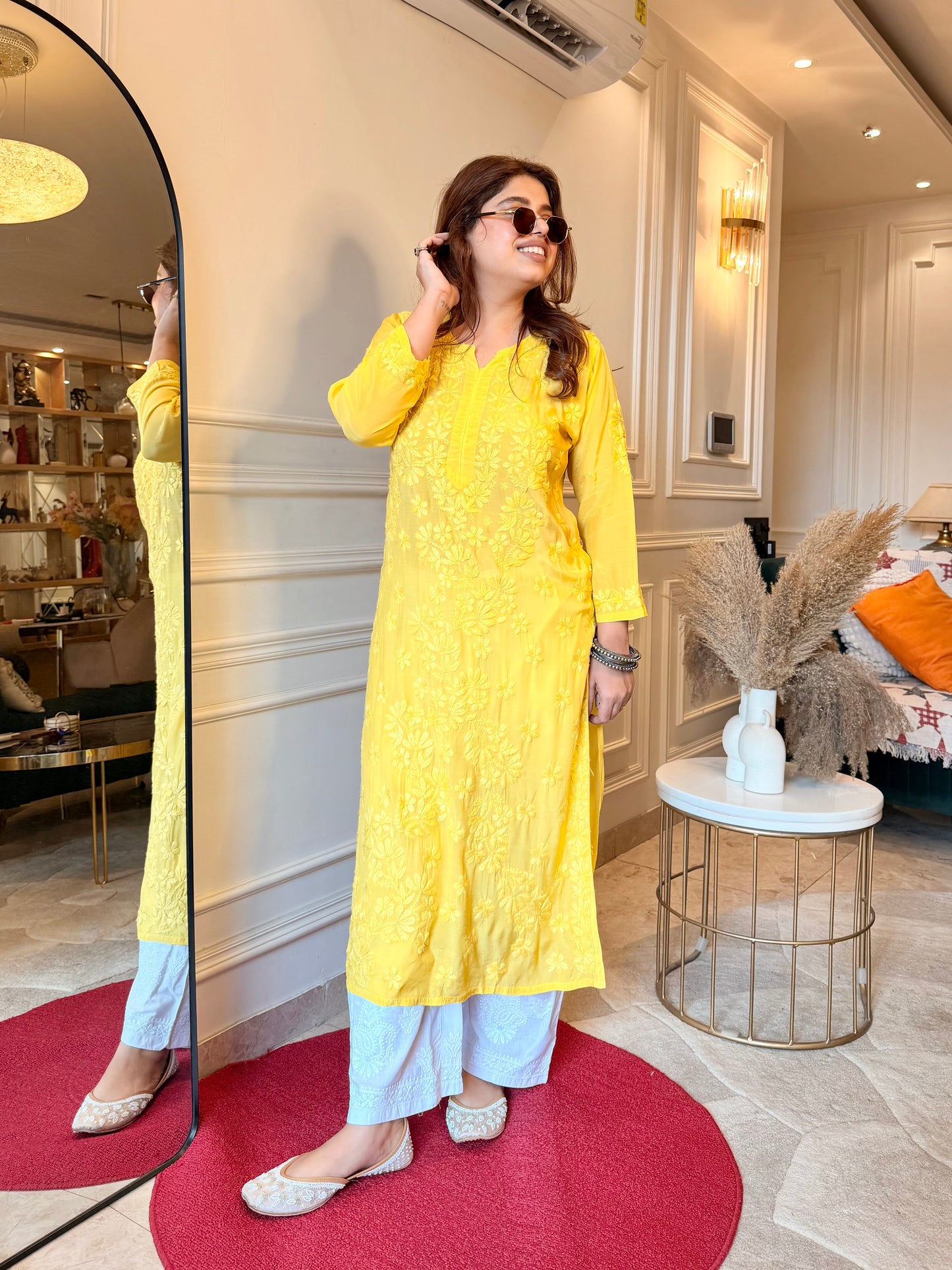 Chikankari Kurta set | Mul Chanderi | Butter Yellow