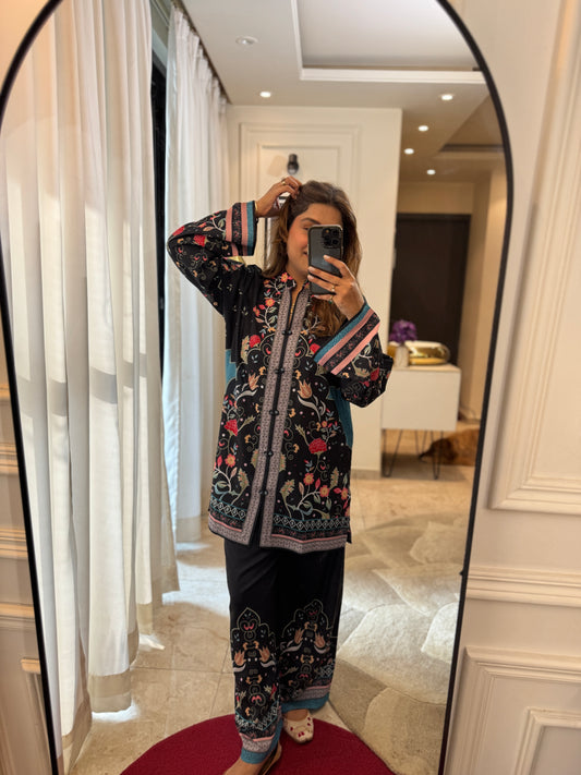 Black Printed Cord-set | Sizes M to 6XL