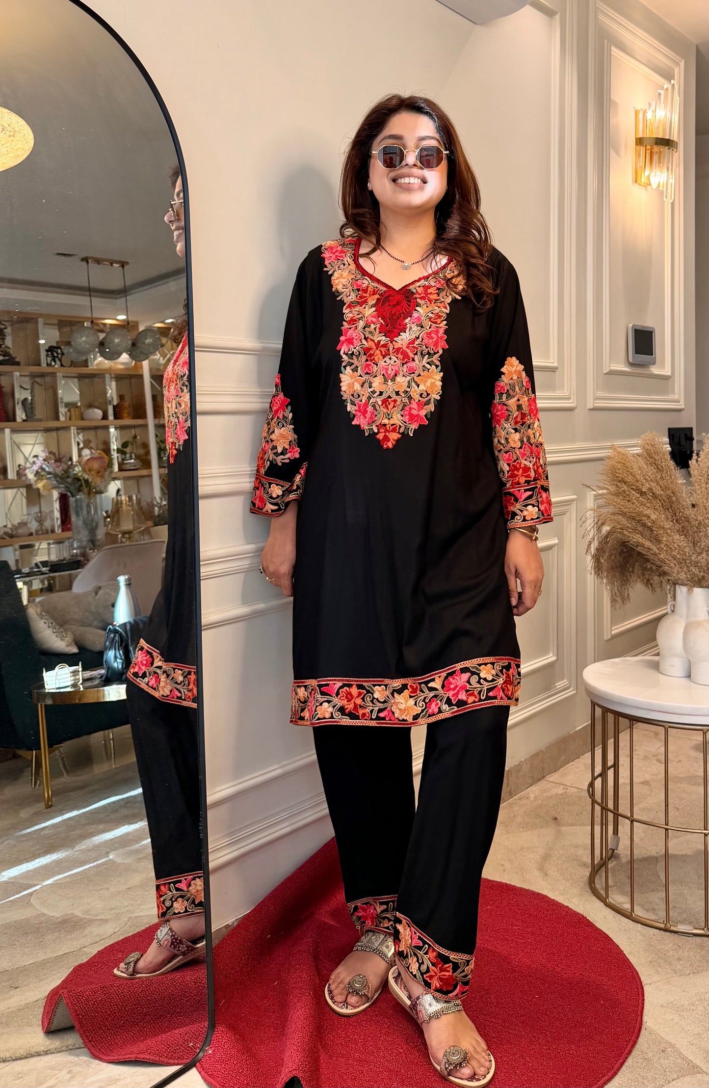 Cotton Kashmiri Emberoried Cordset- Black Colour
