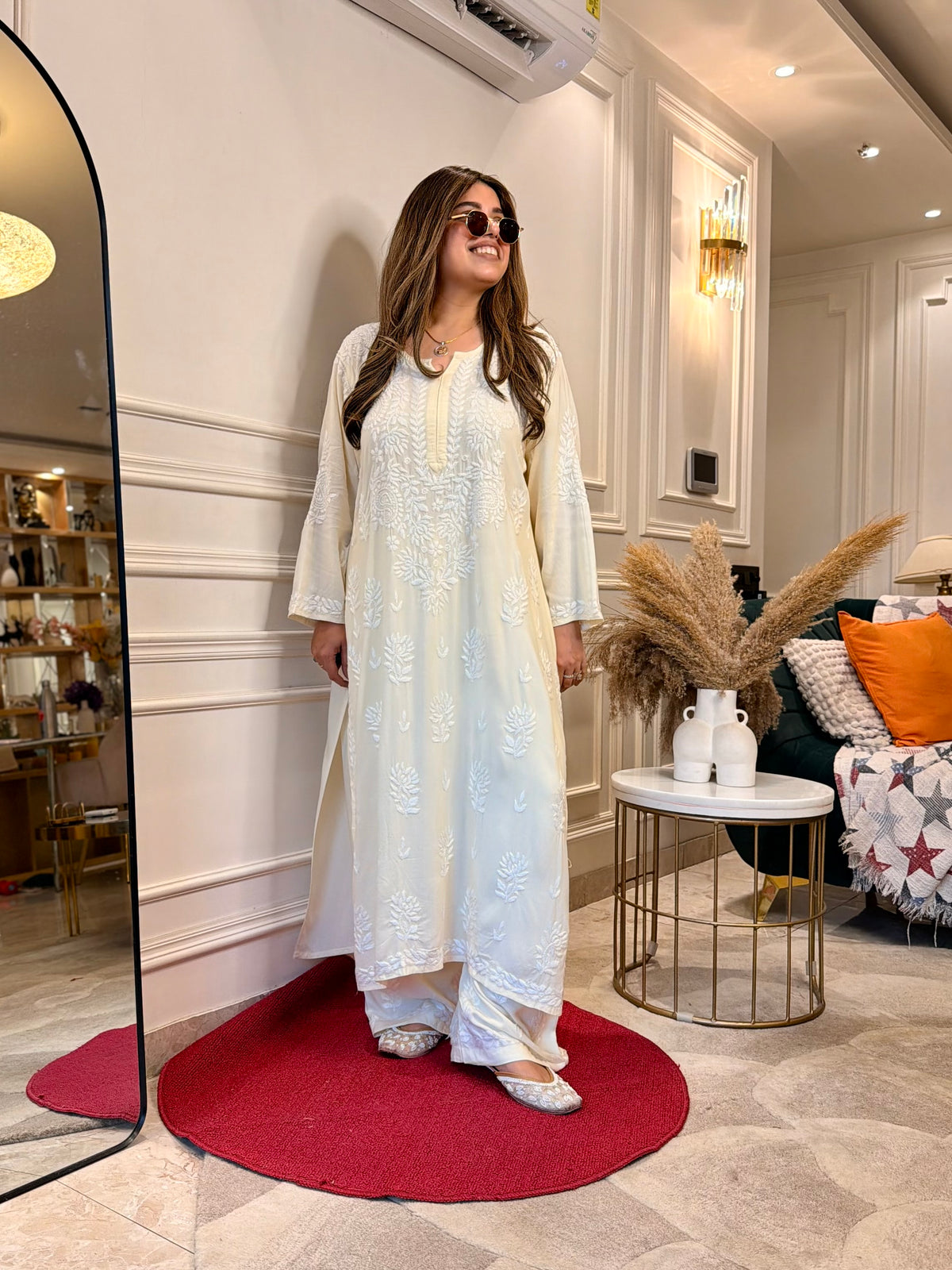 3d Hand Embroidered Chikankari Kurta set | Premium Modal | Buttery Cream