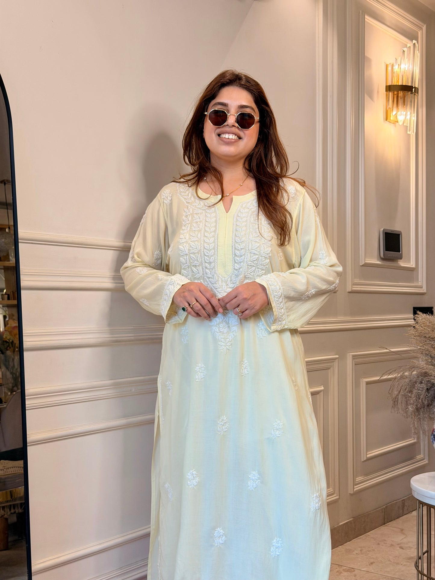 Hand Embroidered Chikankari Kurta | Modal | Butter Yello