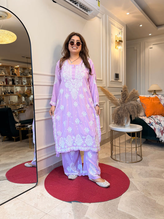 Hand Embroidered Chikankari Kurta set | Premium Modal  | Lilac