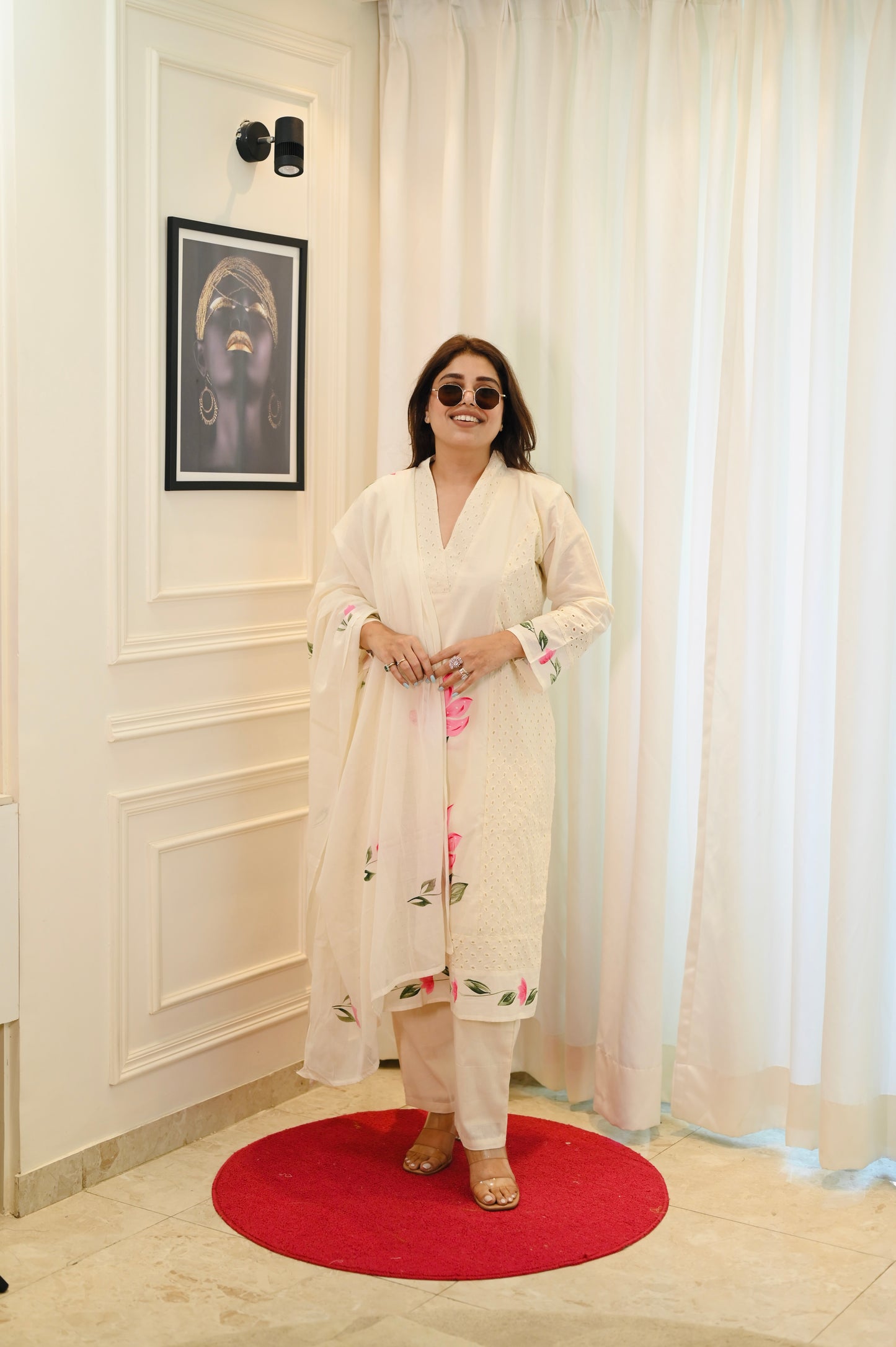 Premium Cream Cotton Plus size 3 piece kurta set | Size - 3XL | 4XL | 5XL