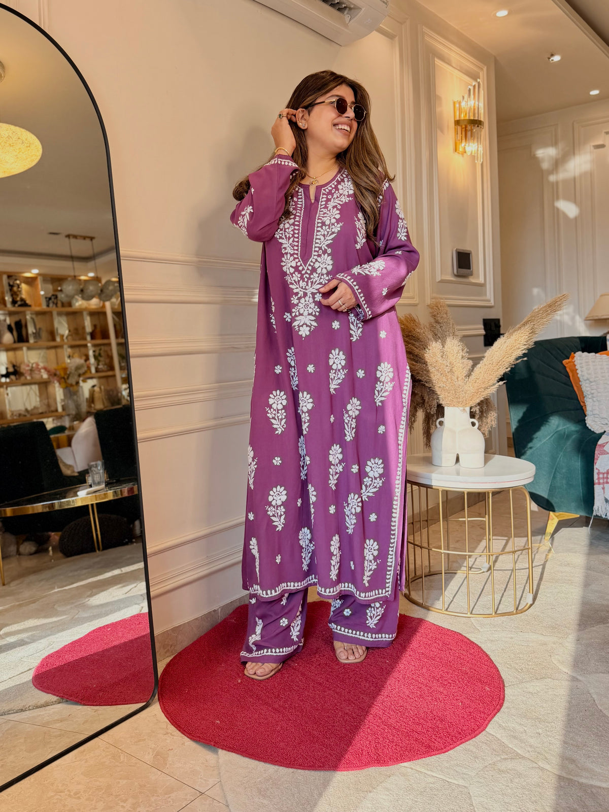 Hand Embroidered 3D Chikankari Kurta set | Premium Modal | Mauve
