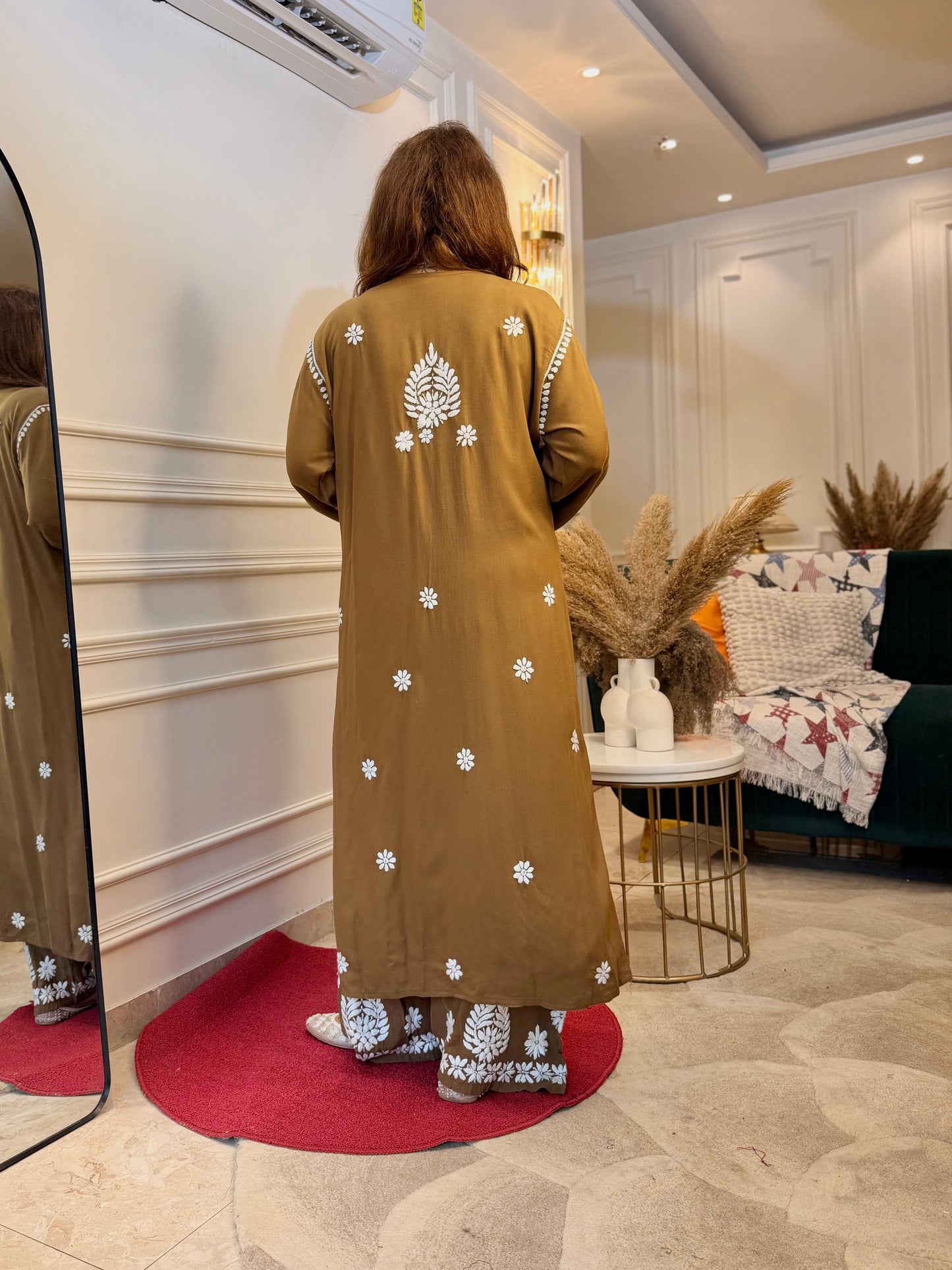 Hand Embroidered Chikankari Kurta set | Modal  | Amber Brown
