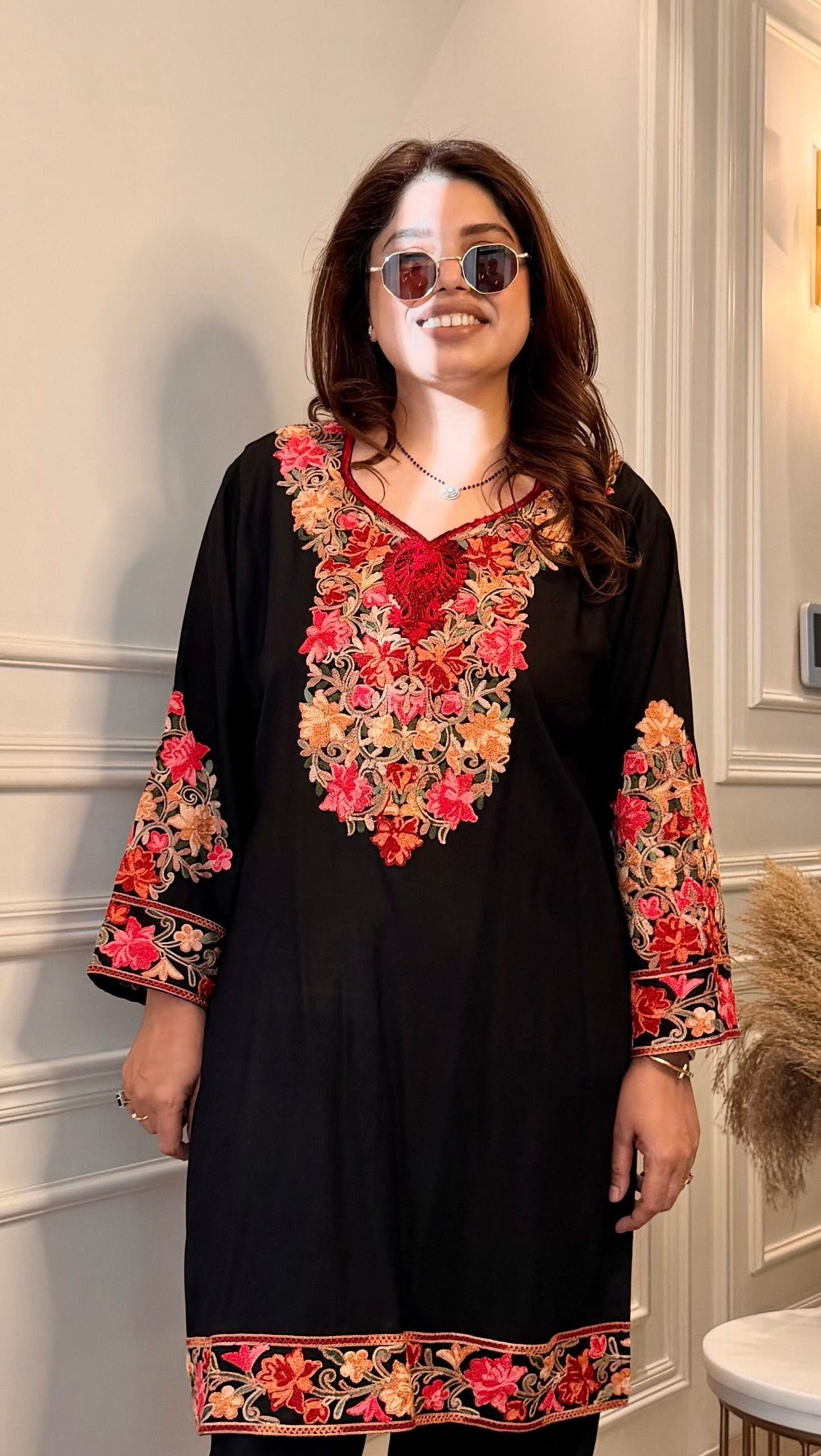Cotton Kashmiri Emberoried Cordset- Black Colour