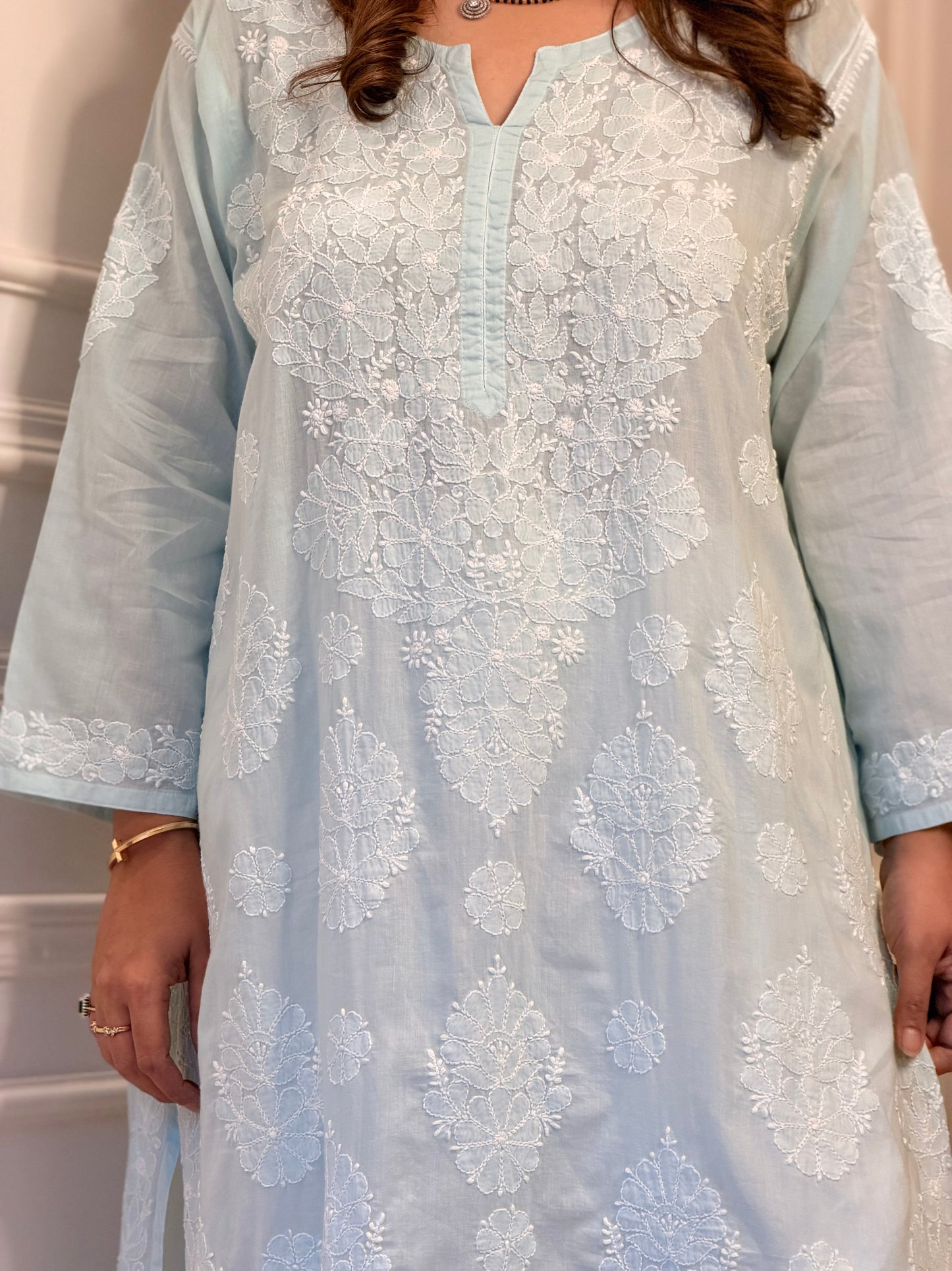 Hand Embroidered Chikankari Kurta | Premium Mul Cotton |Ocean Blue