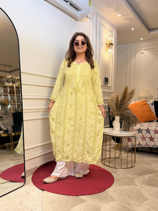 Hand Embroidered Chikankari Kurta  | Premium Muslin | Light Green