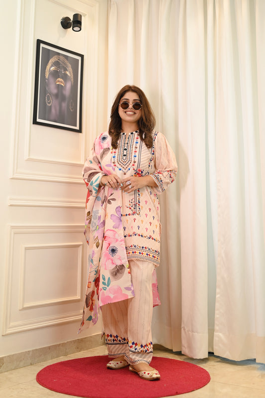 Peach Printed Cord-set | Sizes M to 6XL