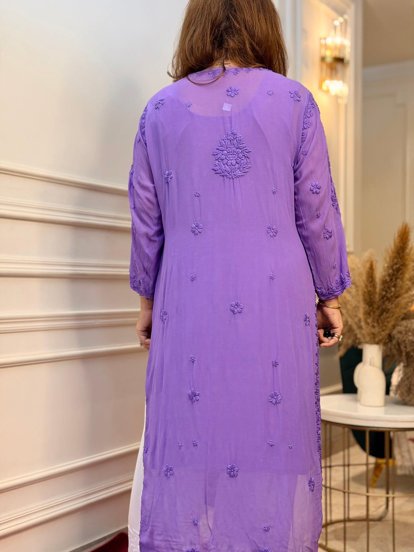 Hand Embroidered 6D Chikankari Kurta  | Premium Viscose | Purple