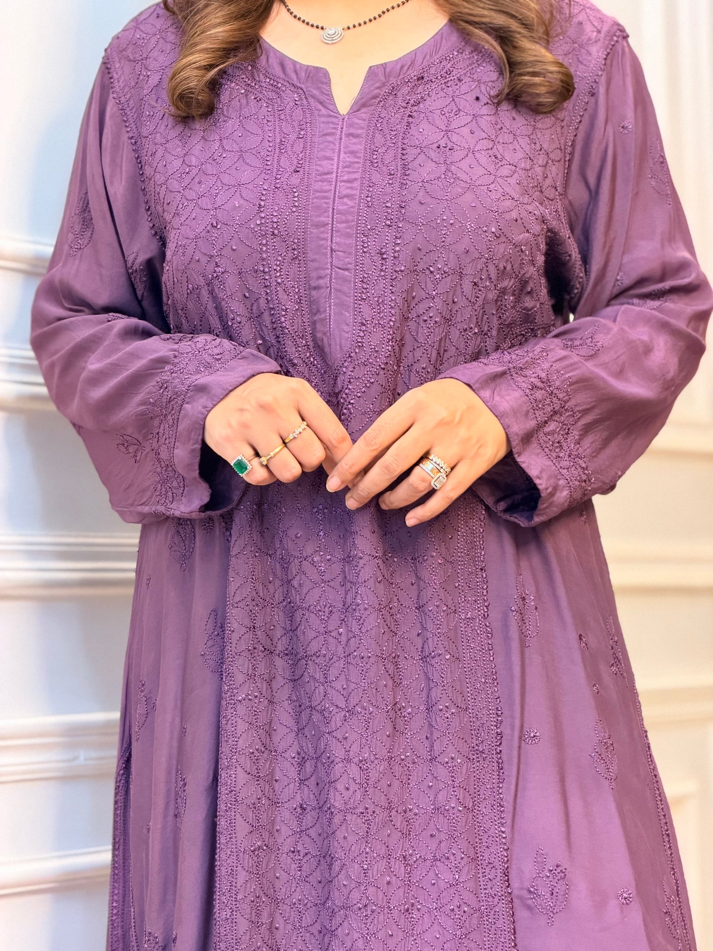 Hand Embroidered Chikankari Kurta  | Premium Muslin | Smoky Mauve