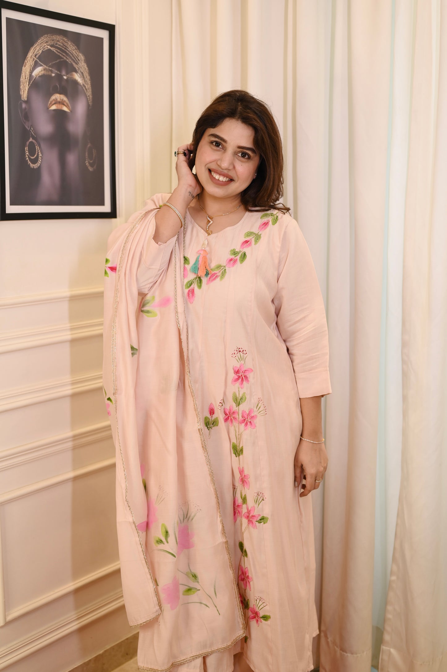 Plus size Anarkali suit - Peach Color