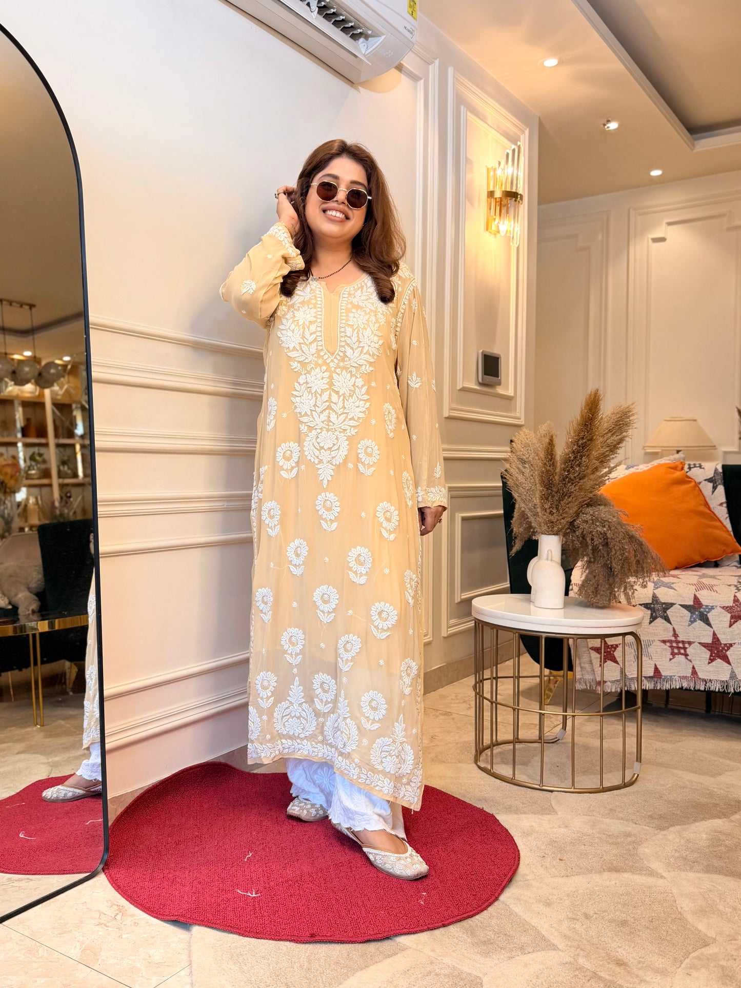 Hand Embroidered 6D Chikankari Kurta  | Premium Viscose | Ivory
