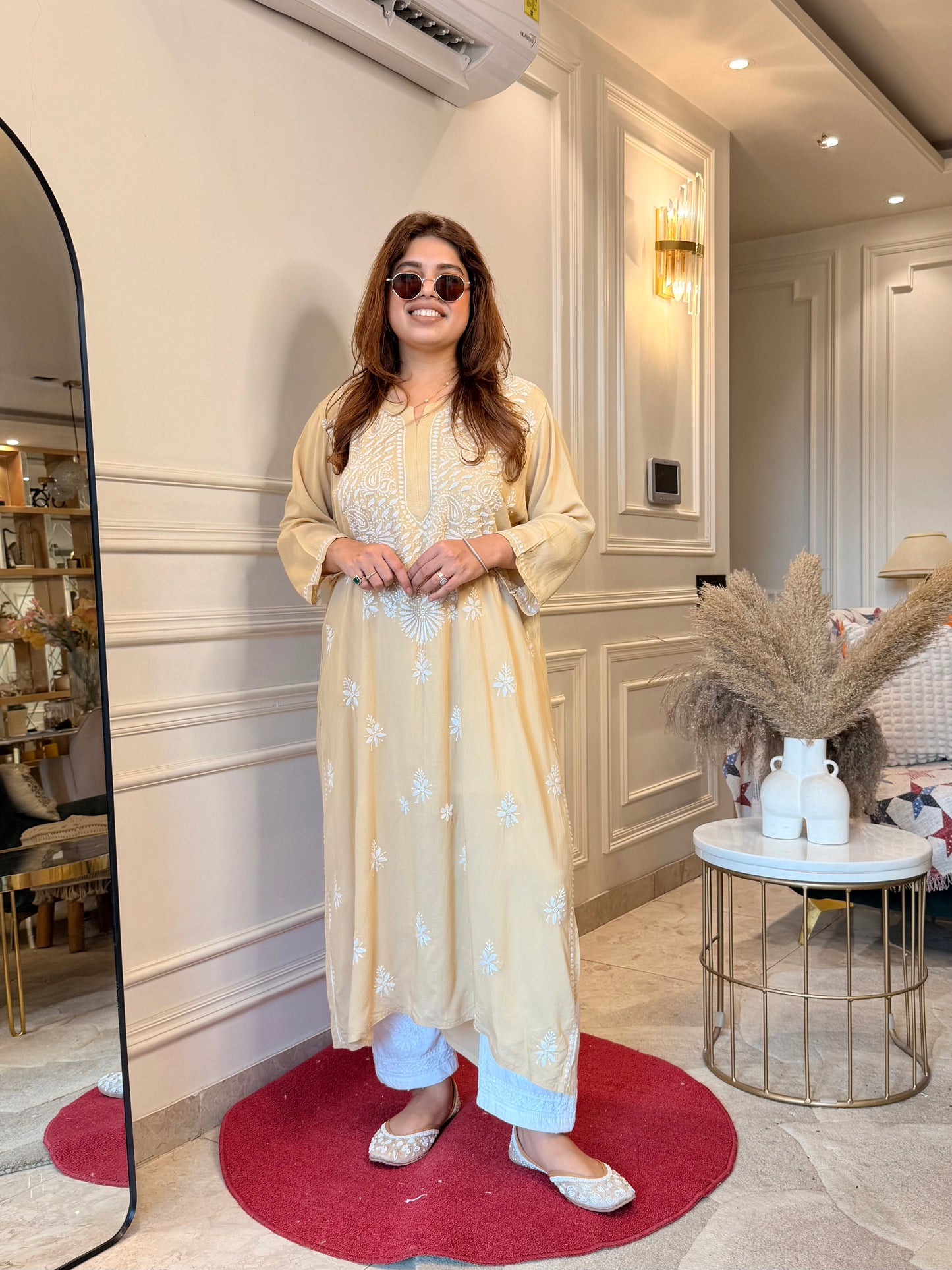 Hand Embroidered Chikankari Kurta | Modal | Sand Beige