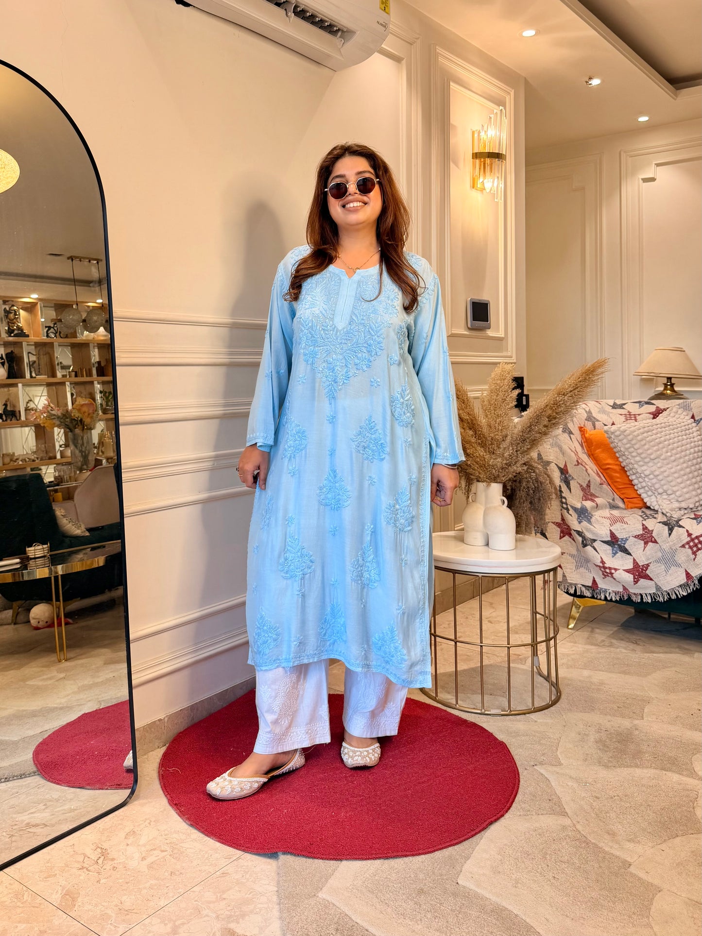 Chikankari Kurta set | Muslin | Powder Blue