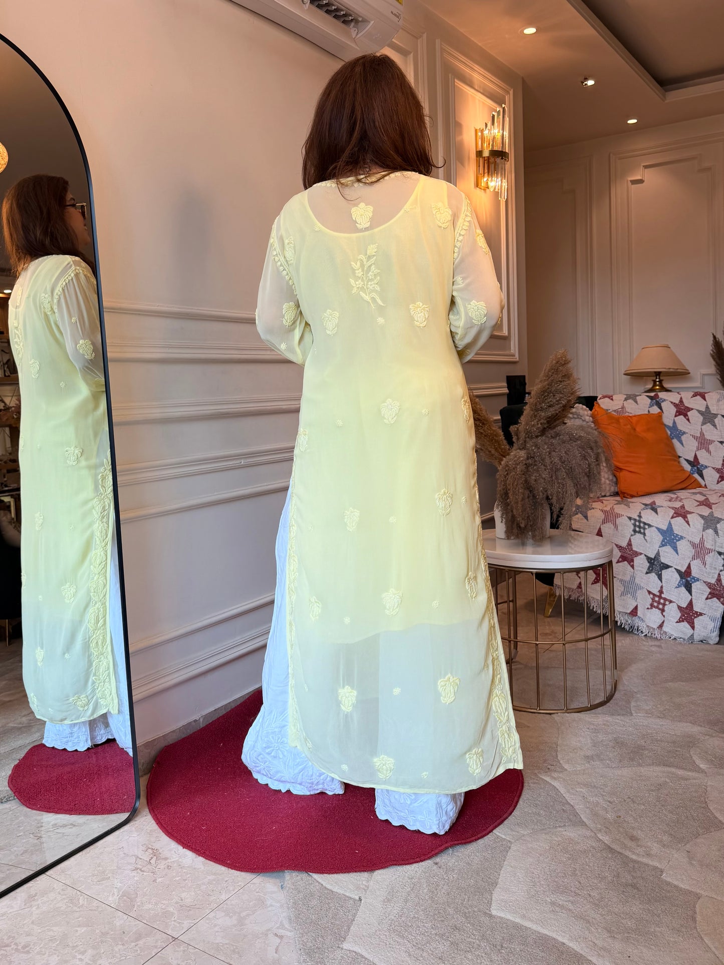 Hand Embroidered 3DChikankari Kurta  | Viscose | Butter Yellow