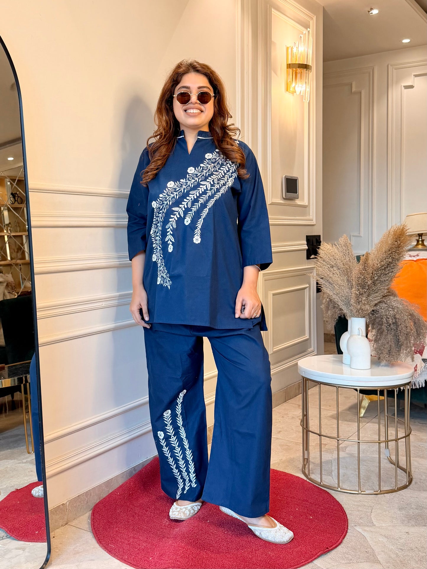 Premium Plus size Cordset with Embroidery | Navy Blue