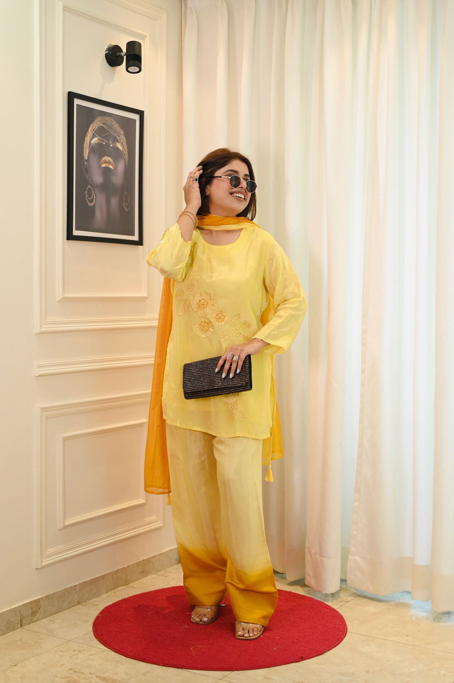 Yellow Farsi Salwar Suit| Russian tissue Fabric