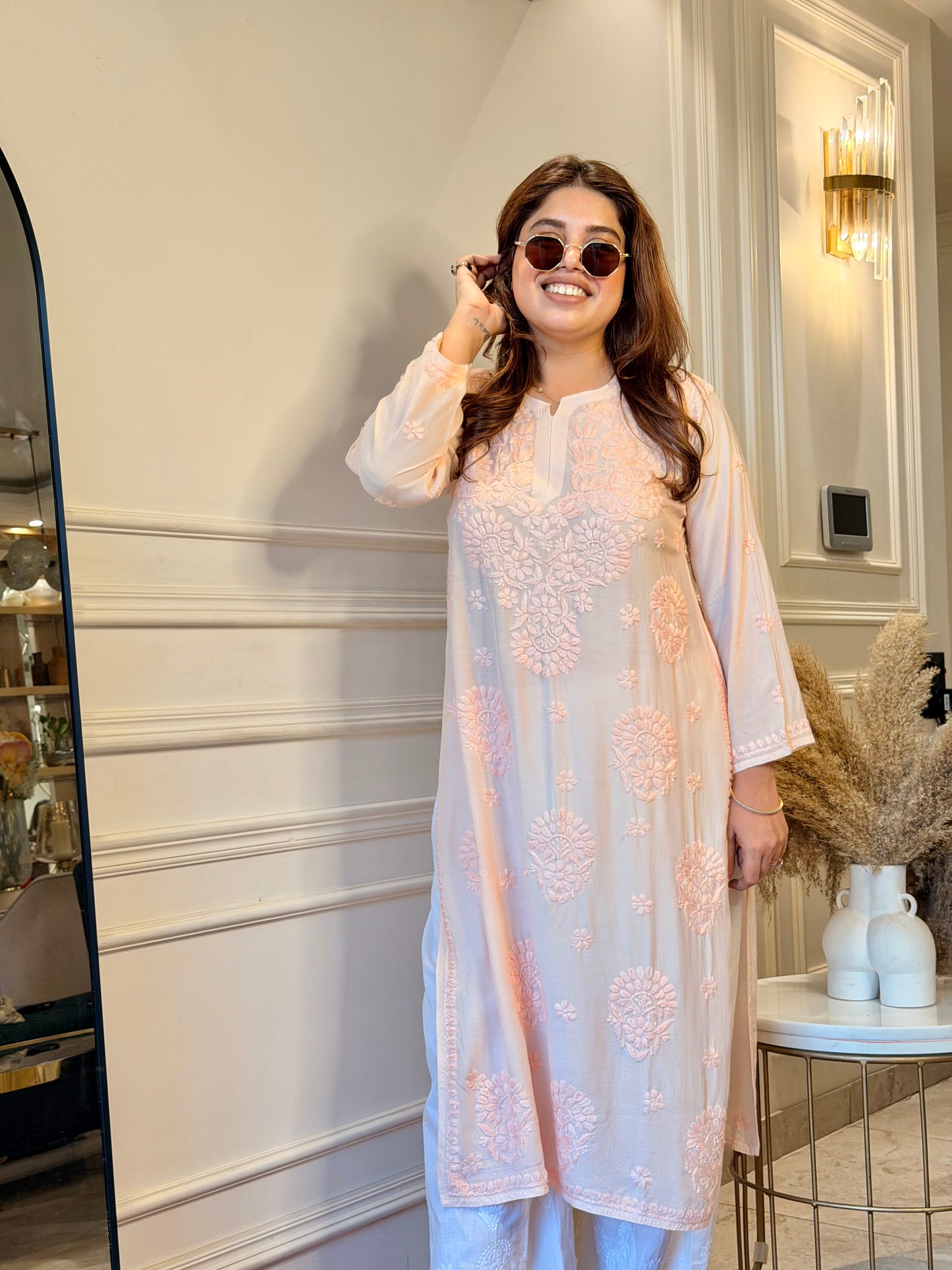 Chikankari Kurta set | Muslin | Peach