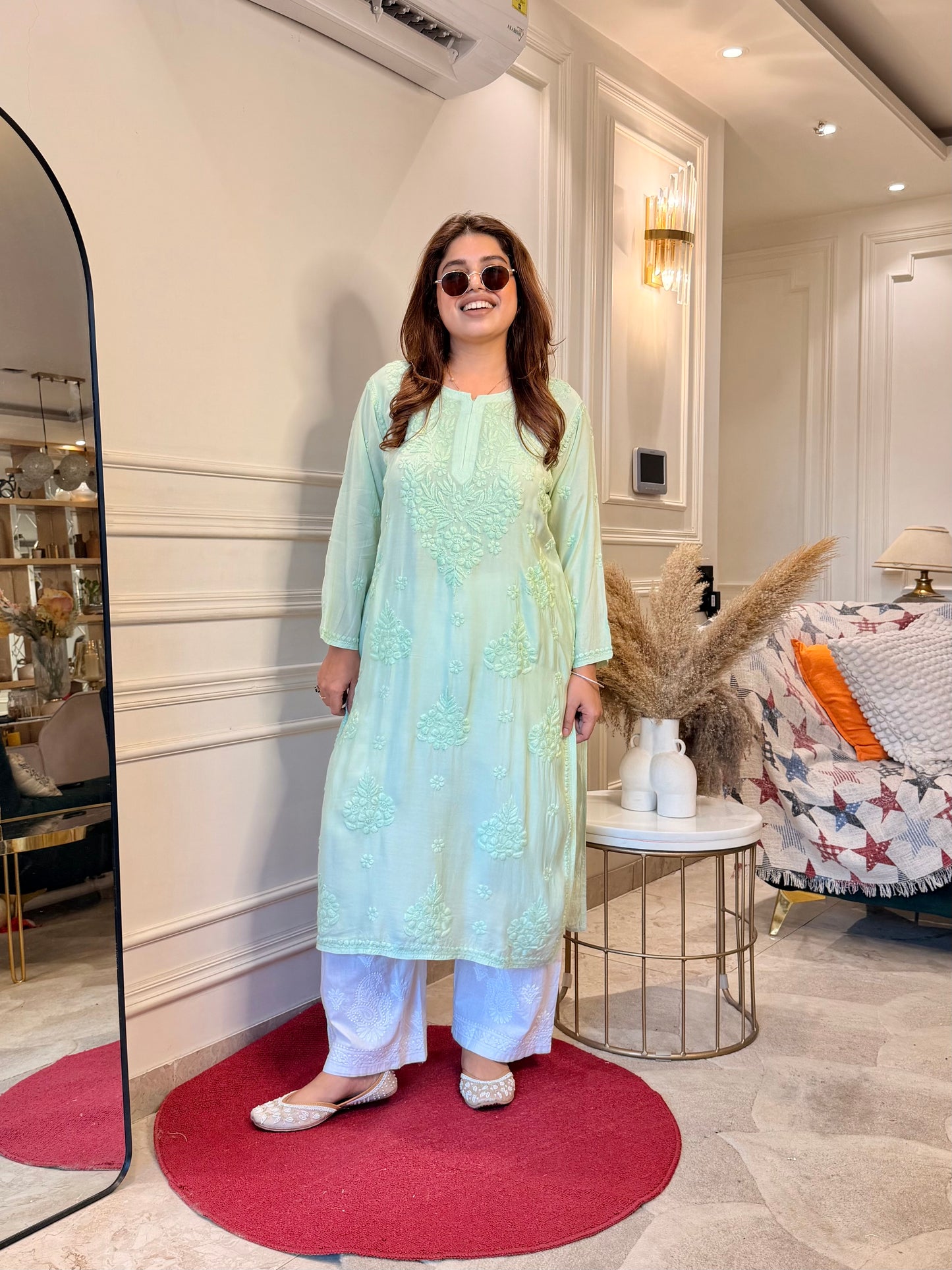 Chikankari Kurta set | Muslin | Pistachio