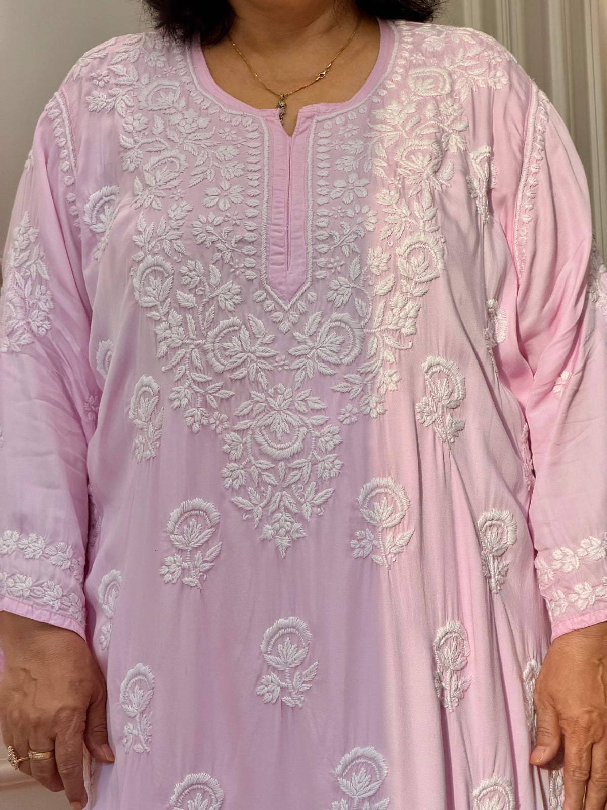 3D Hand Embroidered Chikankari Kurta set | Premium Modal Satin | Pink