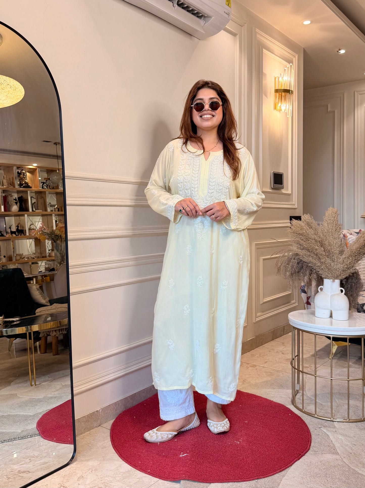 Hand Embroidered Chikankari Kurta | Modal | Butter Yello